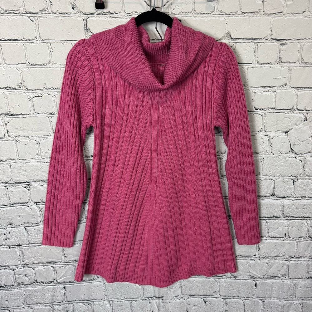 Soft Surroundings Ribbed Pink Cowl Neck Cozy Knit Wool Blend Sweater Size Small